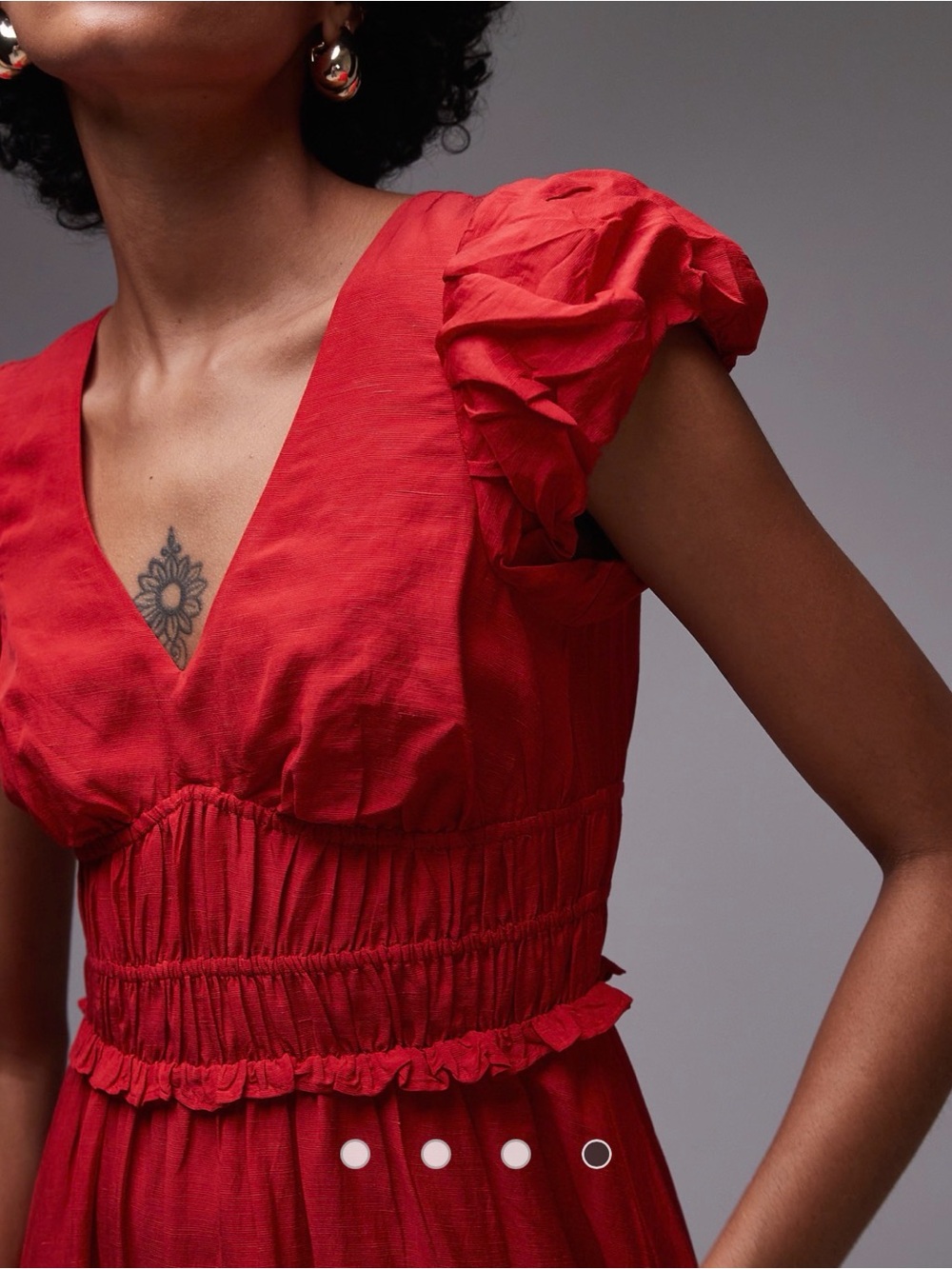 & Other Stories | Boho V Neck Midi Dress w Tier Hem and Ruffle Sleeves | Sz 8 - Picture 4 of 13